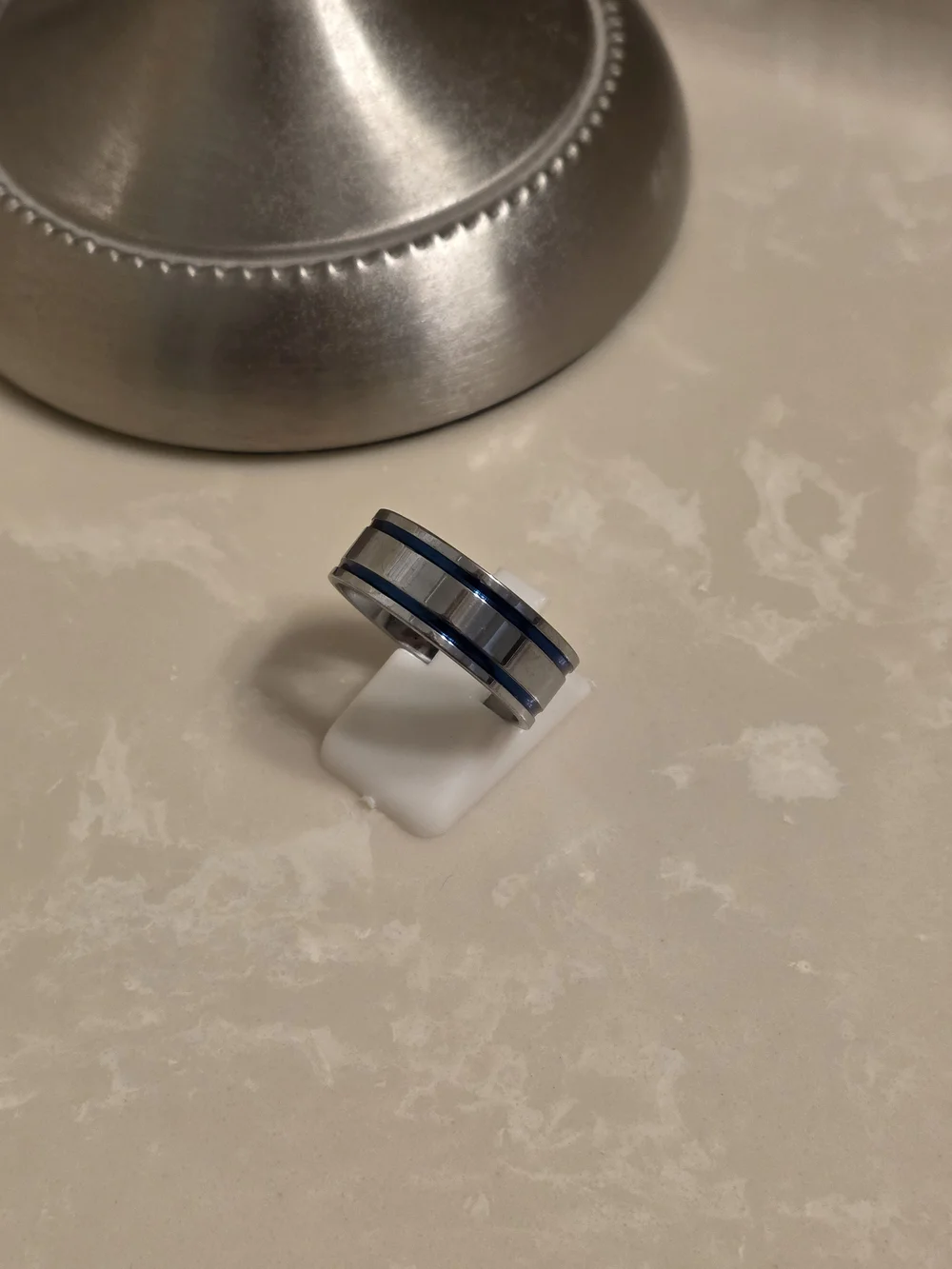 Men's Blue and Silver Stainless Steel Band Ring